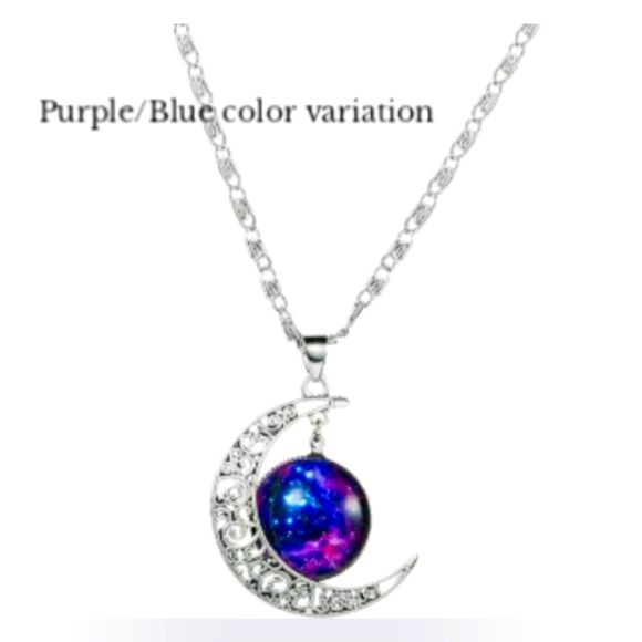 Fashion Jewelry Jewelry - Crescent moon galaxy necklace purple/blue